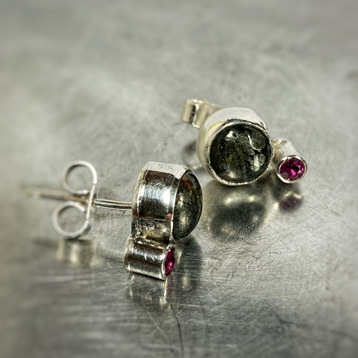 Ruby and Marcasite ear studs