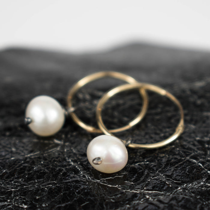 Gold hoops with pearls ( large )
