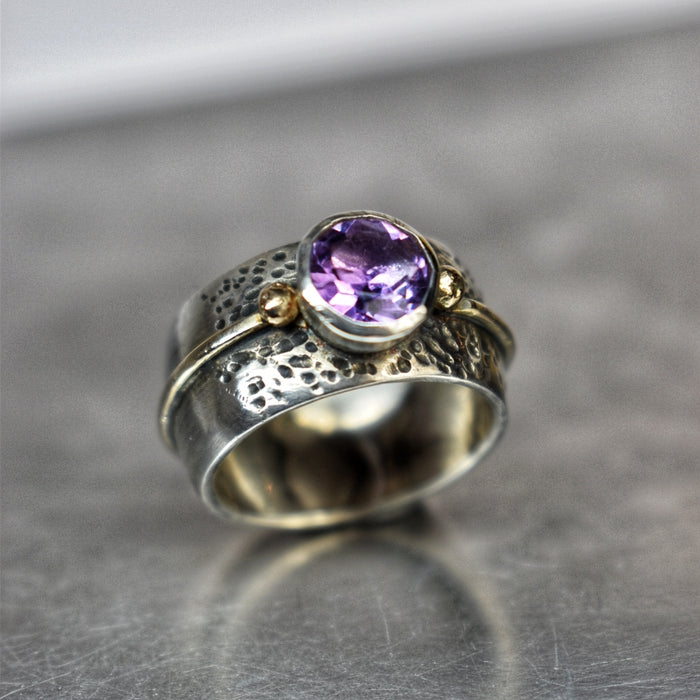 Amethyst, sterling and gold ring