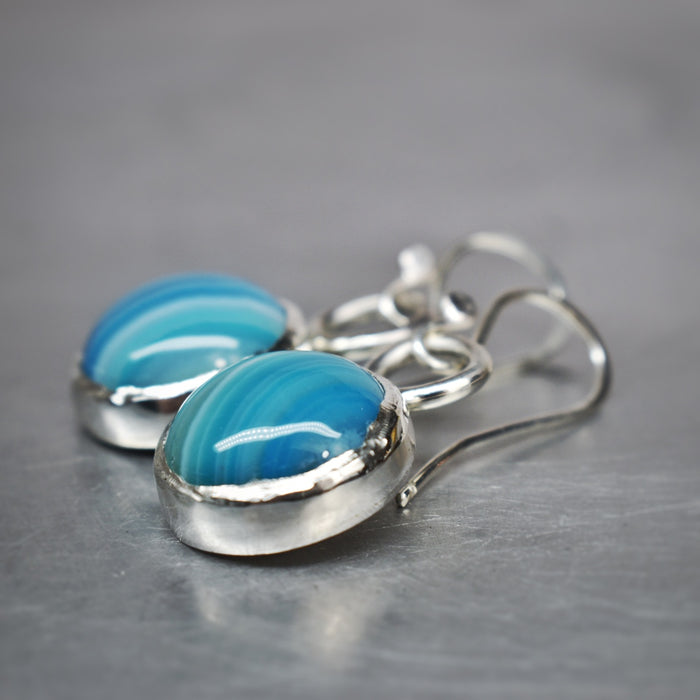 Blue banded agate circle drops