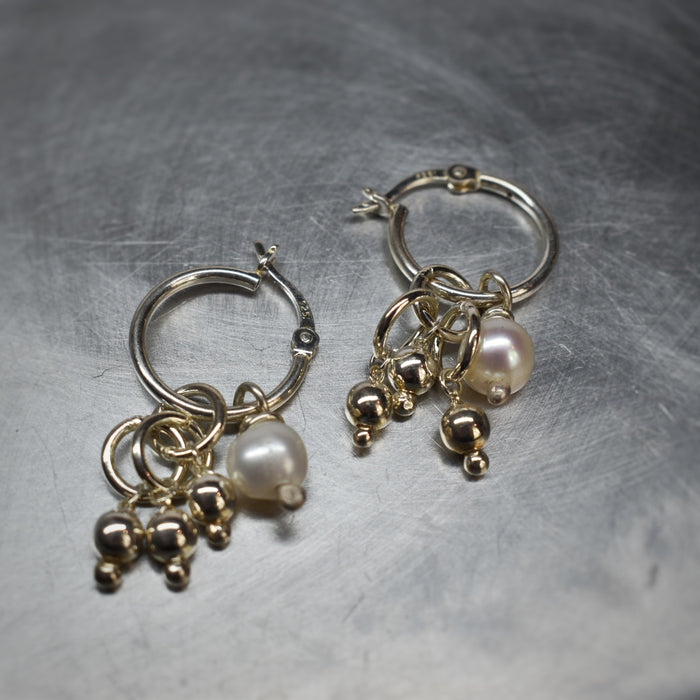 Sterling droplet hoops with pearls