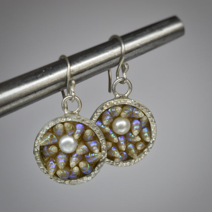 Rare vintage Maireener shell, pearl and sterling earrings