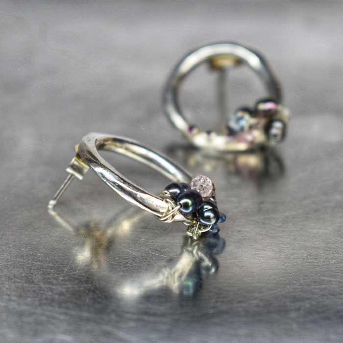 Ruby, sapphire and pearl ‘Encrusted’ circle studs
