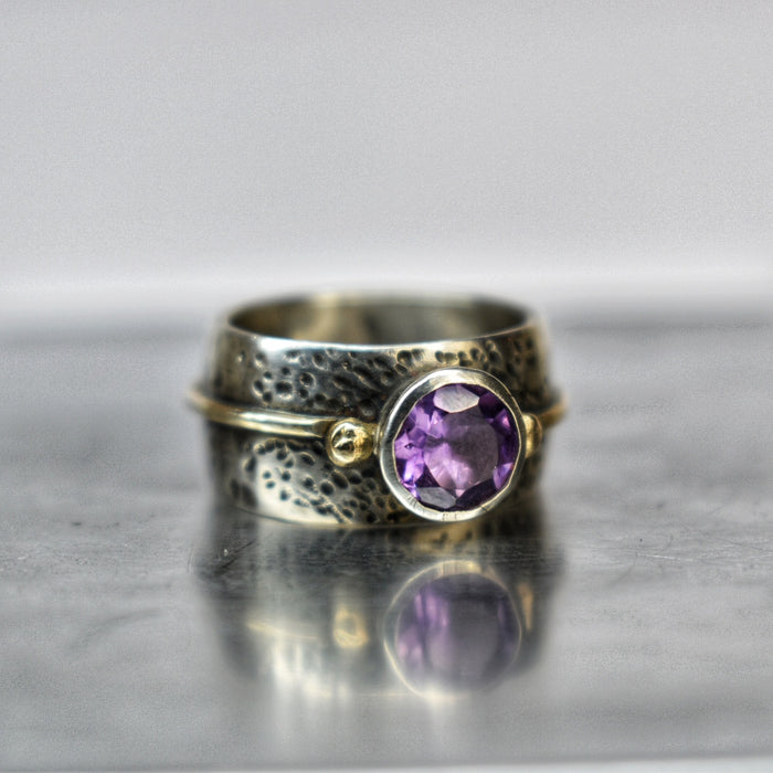 Amethyst, sterling and gold ring