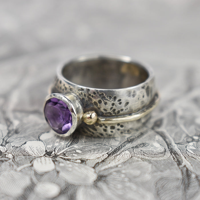 Amethyst, sterling and gold ring