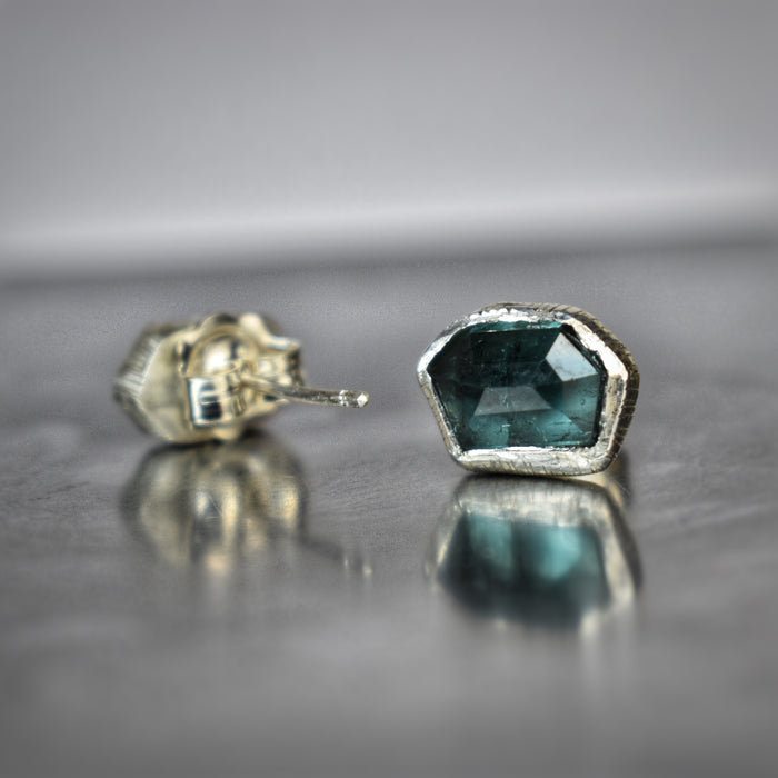 Mismatched teal tourmaline ear studs