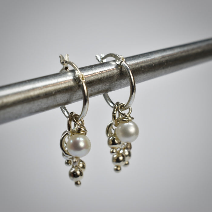 Sterling droplet hoops with pearls