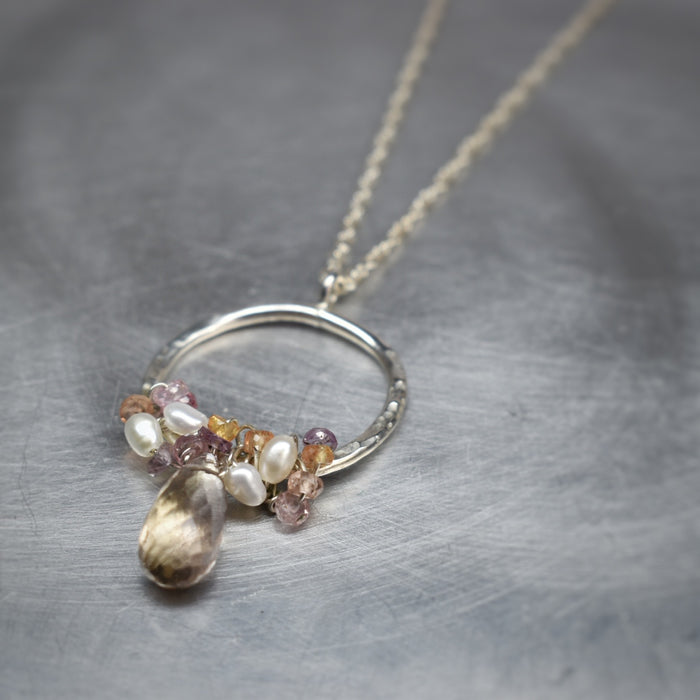 ‘ Encrusted ‘ ametrine, pearl and sapphire pendant