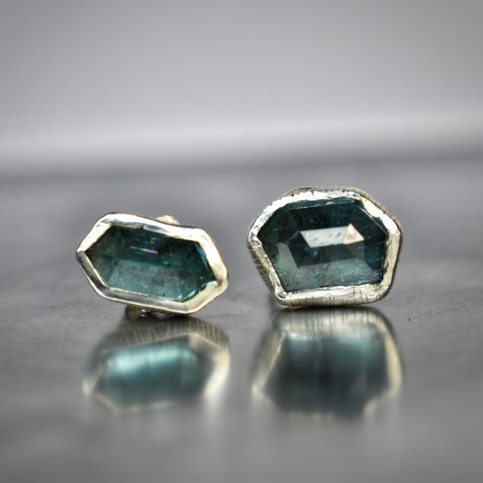 Mismatched teal tourmaline ear studs