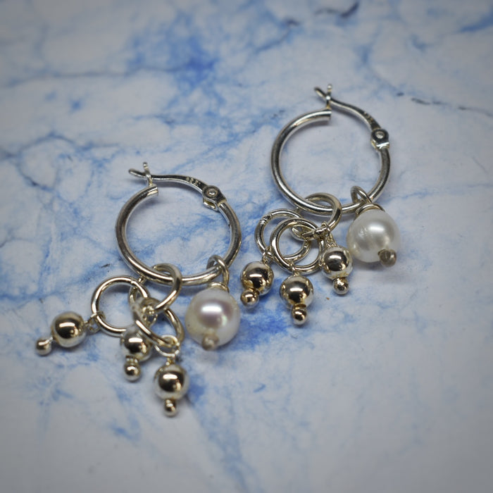 Sterling droplet hoops with pearls