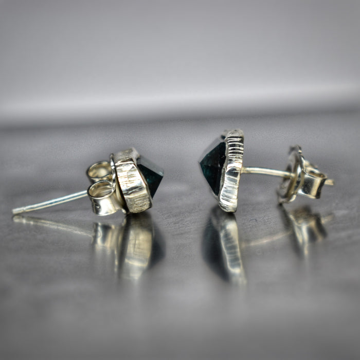 Mismatched teal tourmaline ear studs