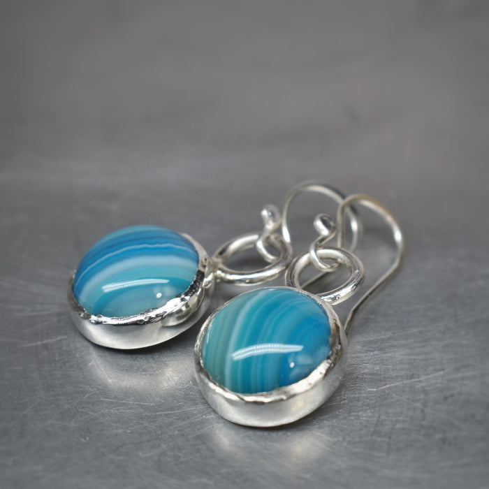 Blue banded agate circle drops