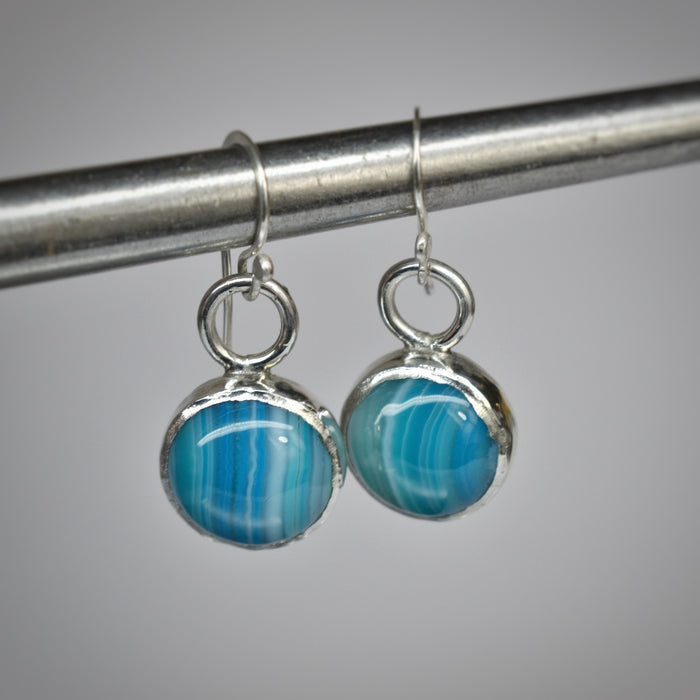 Blue banded agate circle drops