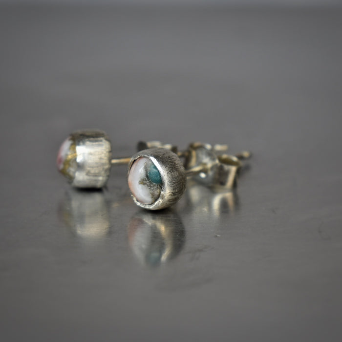 Tiny turquoise and silver studs