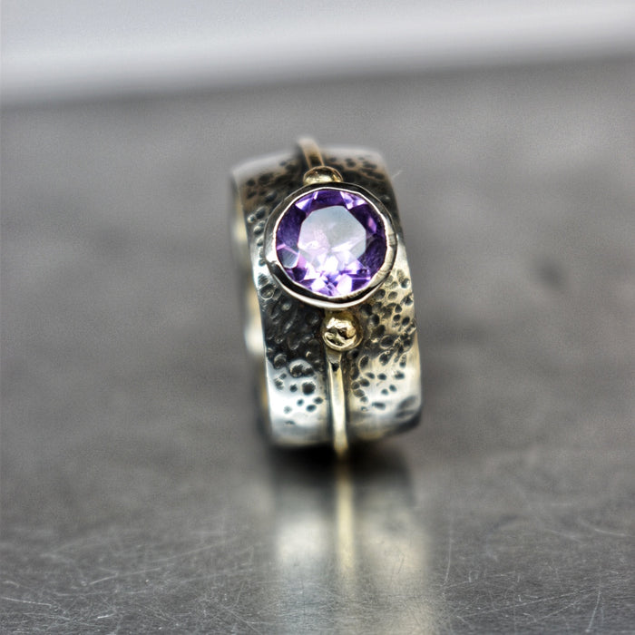Amethyst, sterling and gold ring