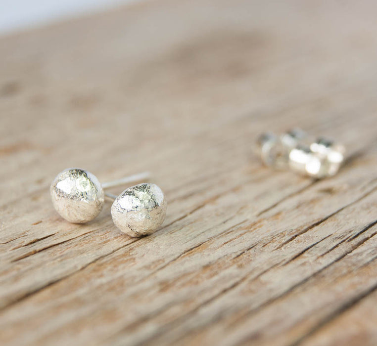 Silver Nugget ear studs