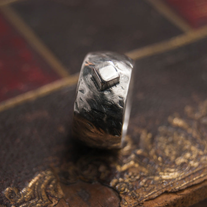 Domed silver ring with square nugget