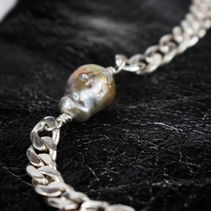 Pearl and silver curb bracelet