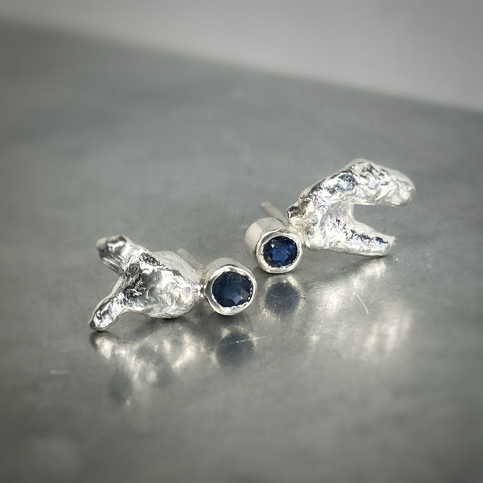 Sapphire and silver ear studs