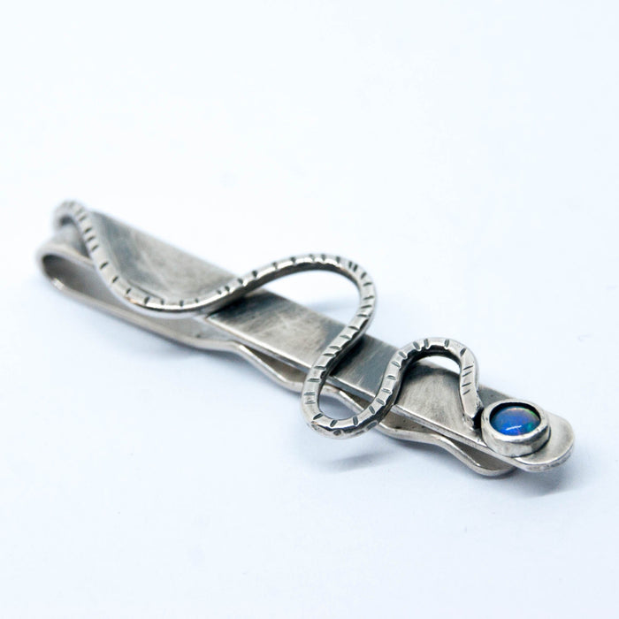 Serpentine silver and opal tie slide